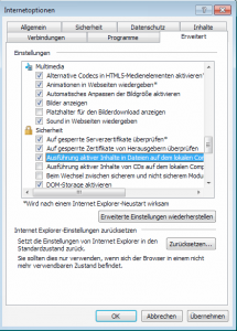 IE9 Internetoptionen Erweitert